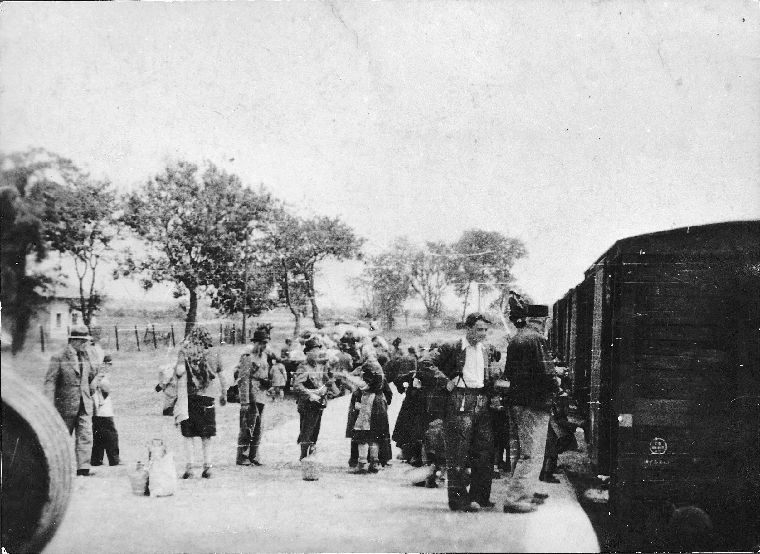 Soltvadkert, Hungary, Jews, being deported by Hungarian gendarmes, about to boarding a deportation train